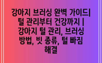 강아지 브러싱 완벽 가이드| 털 관리부터 건강까지 | 강아지 털 관리, 브러싱 방법, 빗 종류, 털 빠짐 해결