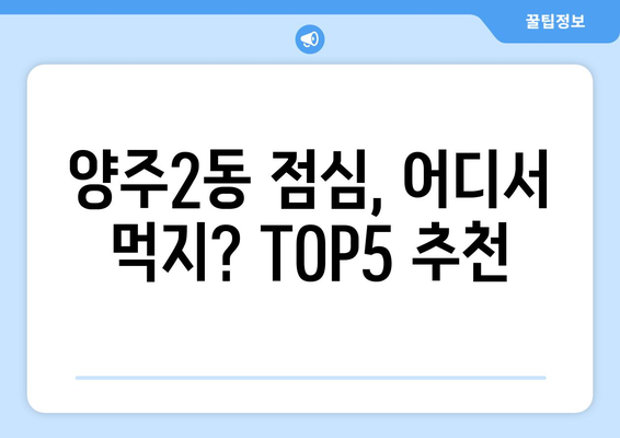 경기도 양주시 양주2동 점심 맛집 추천 한식 중식 양식 일식 TOP5