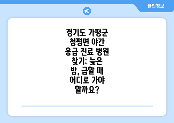 경기도 가평군 청평면 야간 응급 진료 병원 찾기: 늦은 밤, 급할 때 어디로 가야 할까요?