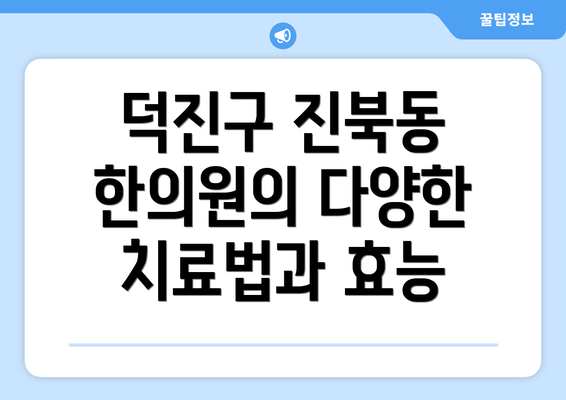 덕진구 진북동 한의원의 다양한 치료법과 효능