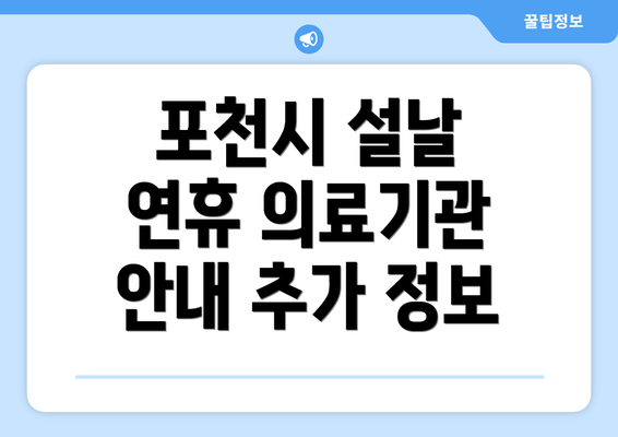 포천시 설날 연휴 의료기관 안내 추가 정보