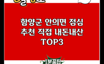 함양군 안의면 점심 추천 직접 내돈내산 TOP3